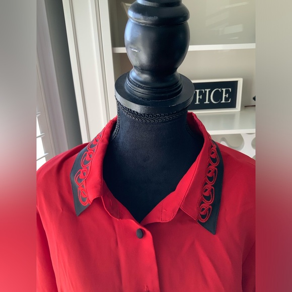 Vintage 80’S YVES ST. CLAIR Red & Black Long Sleeve Blouse Women’s Size Large - Picture 4 of 14